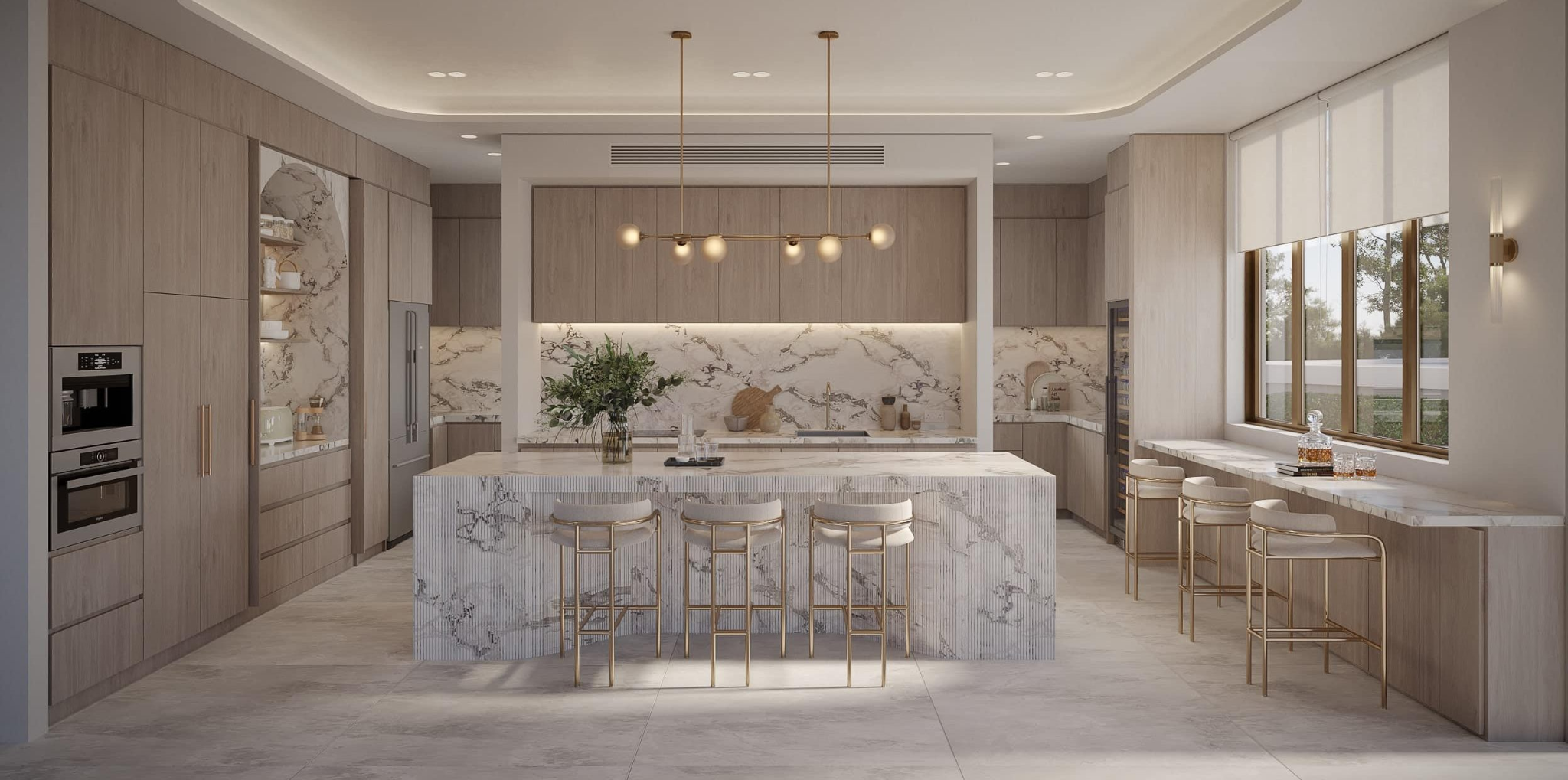 Light wood and marble custom kitchen